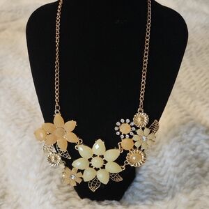 Blush Colored Floral Statement Necklace With Diamante Rhinestones